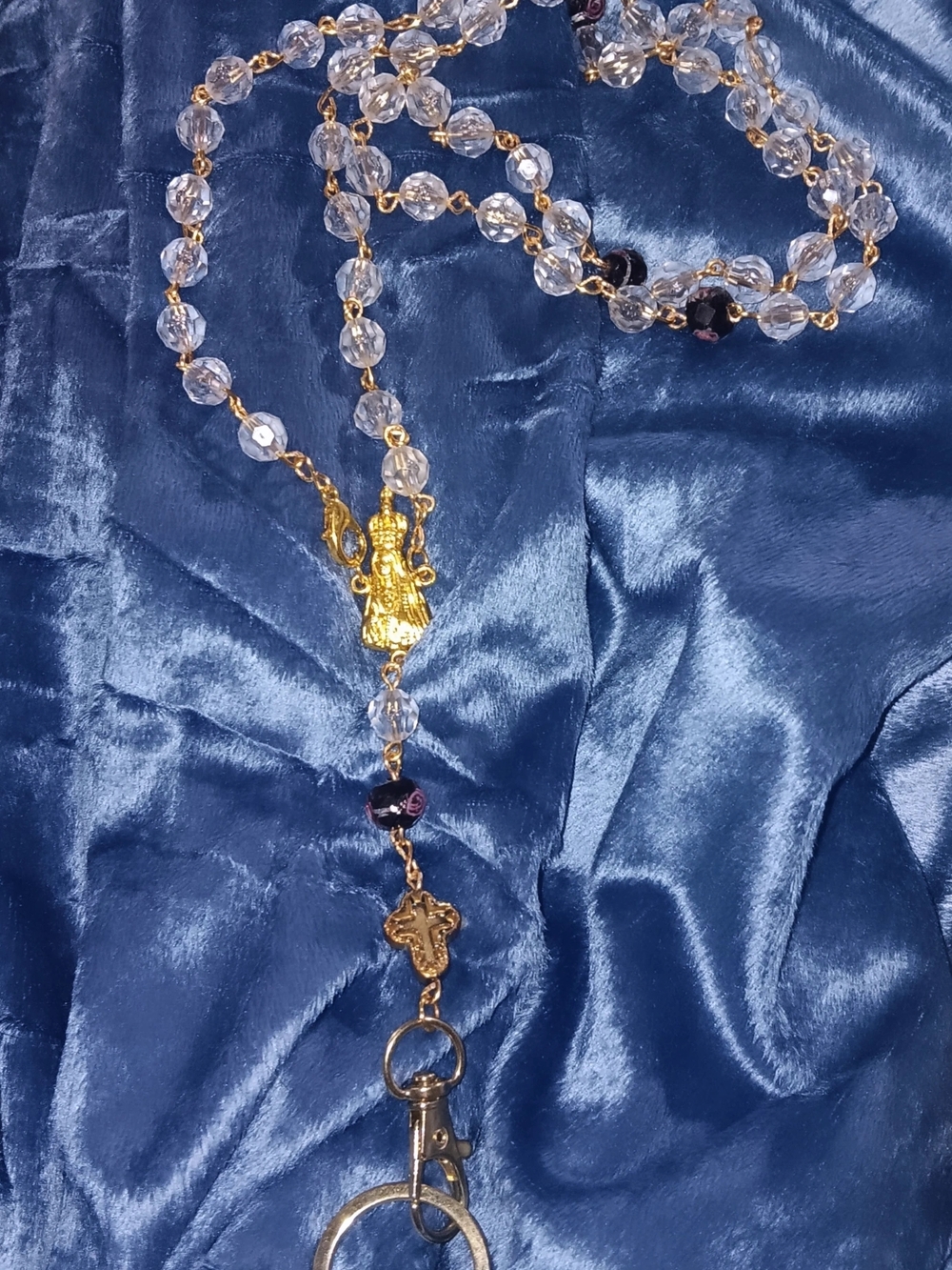 Gold-Tone Crystal Rosary Keychain Necklace - Clear